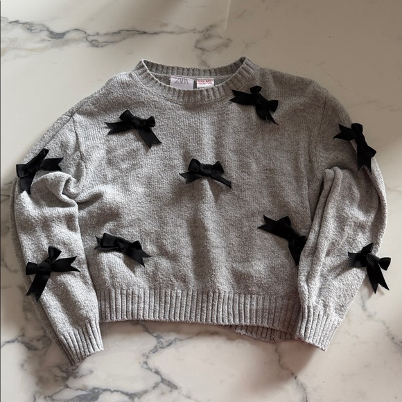 Zara Other - Zara Gray Sweater with Black Bow Details 4T